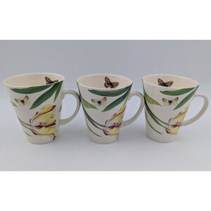 Spode Floral Haven Floral Butterfly Coffee Latte Mug Cup Tea Set of 3 Mugs